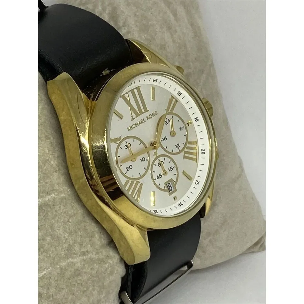 Michael Kors MK5743 Women's Black Leather Analog Silver Dial Quartz Watch XX393